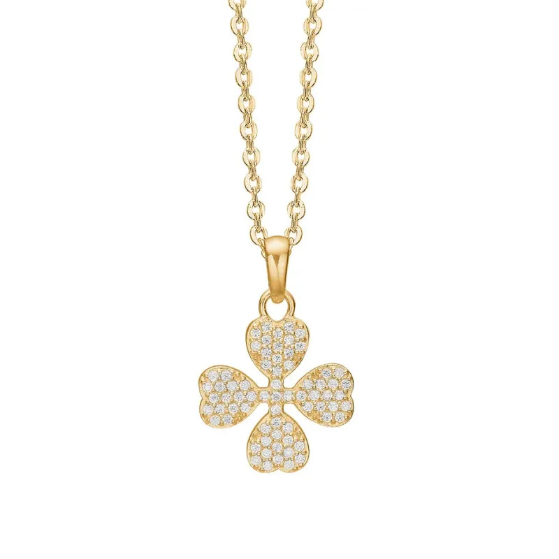 Aagaard Gaver Til Sundhedspersonalet|Smykker*halskæde med forgyldt firkløver fyldt med zirconer