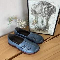 Sygeplejebutikken Sommersko Dame|Gængesål*Blå ballerina i skind