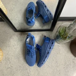 Sygeplejebutikken Knyster - Hallux Valgus|Sommersko Dame*Blå slip-on sko med strikoverdel