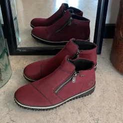 Rieker Kort Støvle Dame|Rød Støvle*Bordeux kort støvle fra med let for