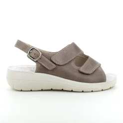OrtoMed sko Sko På Tilbud*Bred ortopædisk sandal i beige med velcro, svangstøtte & ekstra plads til knyster