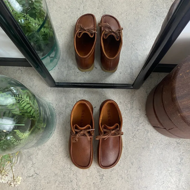 Nature Footwear Stødabsorberende Sko*Brun Nature lædersko med snørelukning