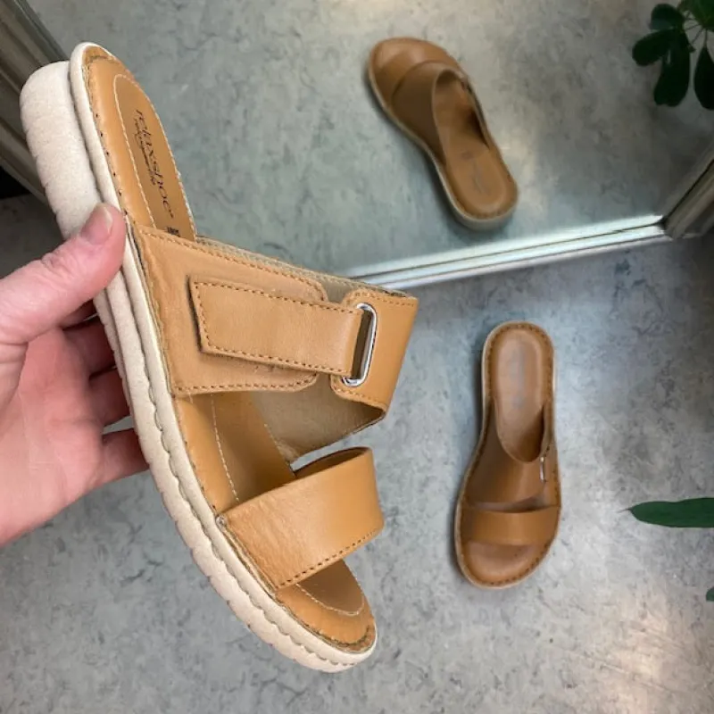 Relaxshoe Sandaler På Tilbud*Brun skind slip on med justerbar rem fra