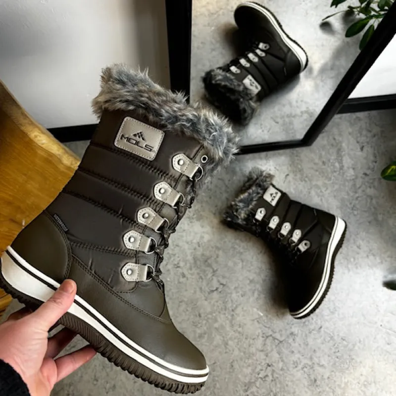 Mols Billige Vinter Støvler|Vinterstøvler Damer*Brun vandtæt vinterstøvle fra