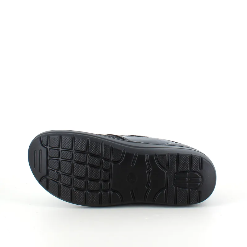 Sygeplejebutikken Sko Til Ældre|Sko Med Velcro*Damesko i sort PU med mønstret overdel, velcrolukning og fleksibel PU-sål