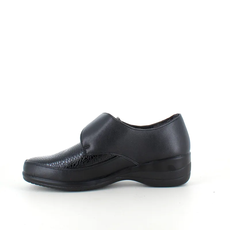 Sygeplejebutikken Sko Til Ældre|Sko Med Velcro*Damesko i sort PU med velcrolukning og varmt for