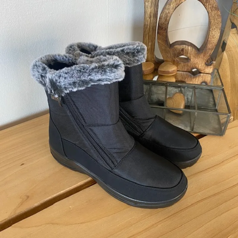 Sygeplejebutikken Sorte Støvletter|Vinterstøvler Damer*Damestøvletter i sort PU med pelskant og varmt for – 2 lynlåse og komfortabel PU-sål
