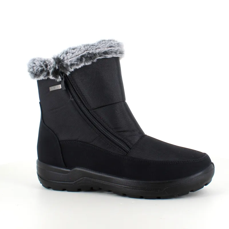 Sygeplejebutikken Sorte Støvletter|Vinterstøvler Damer*Damestøvletter i sort PU med pelskant og varmt for – 2 lynlåse og komfortabel PU-sål