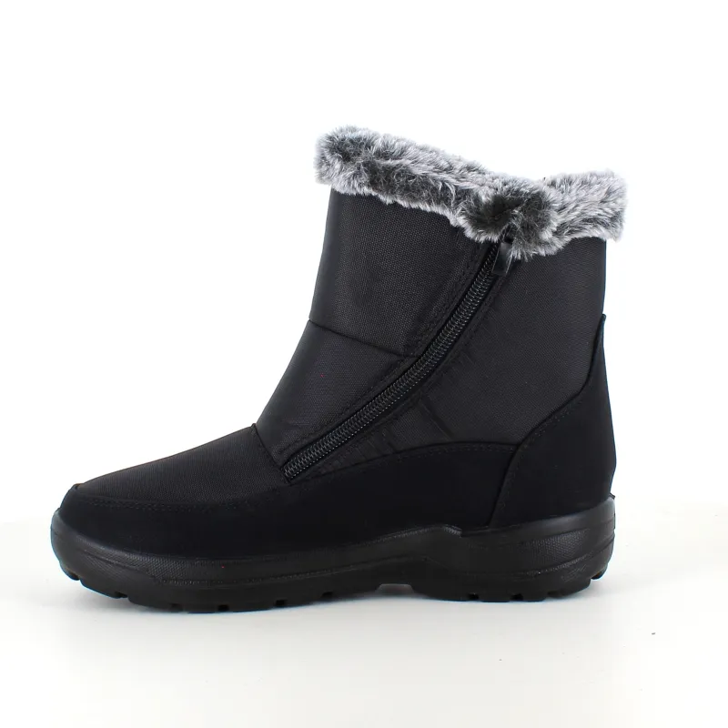 Sygeplejebutikken Sorte Støvletter|Vinterstøvler Damer*Damestøvletter i sort PU med pelskant og varmt for – 2 lynlåse og komfortabel PU-sål