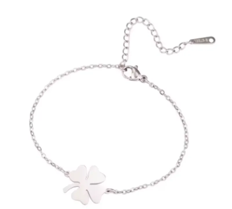 Sygeplejebutikken Gaver Til Sundhedspersonalet|Smykker*Elegant firkløver armbånd i sølvfarvet rustfrit stål – stilrent heldsmykke til enhver lejlighed