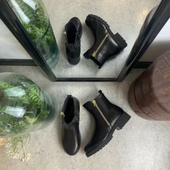 Green Comfort Kort Støvle Dame|Stødabsorberende Sko*Elegant læderstøvle i sort