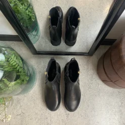 Green Comfort Kort Støvle Dame|Stødabsorberende Sko*Elegant læderstøvle i sort