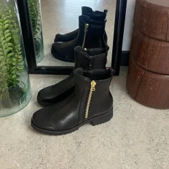 Green Comfort Kort Støvle Dame|Stødabsorberende Sko*Elegant læderstøvle i sort