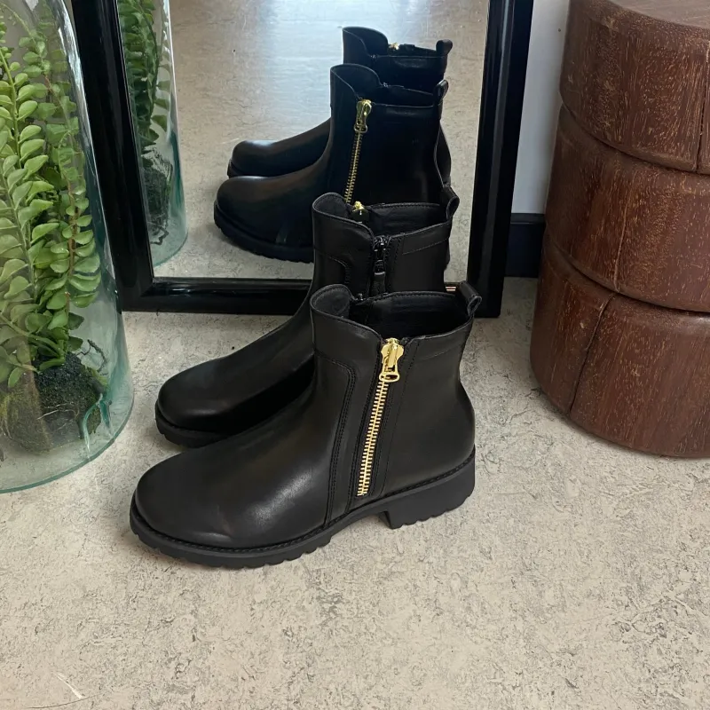 Green Comfort Kort Støvle Dame|Stødabsorberende Sko*Elegant læderstøvle i sort