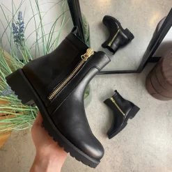 Green Comfort Kort Støvle Dame|Stødabsorberende Sko*Elegant læderstøvle i sort