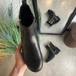 Green Comfort Kort Støvle Dame|Stødabsorberende Sko*Elegant læderstøvle i sort