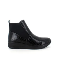 Sygeplejebutikken Kort Støvle Dame|Billige Vinter Støvler*Elegant sort lakstøvle med bred elastikåbning