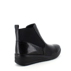 Sygeplejebutikken Kort Støvle Dame|Billige Vinter Støvler*Elegant sort lakstøvle med bred elastikåbning