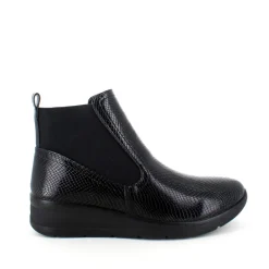 Sygeplejebutikken Kort Støvle Dame|Billige Vinter Støvler*Elegant sort lakstøvle med bred elastikåbning