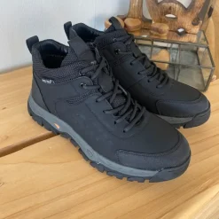 Sygeplejebutikken Herresko Og Sandaler|Herresko Og Sandaler*Herre ankelstøvle i sort PU med varmt for, snørebånd og KAT-TEX – robust gummisål