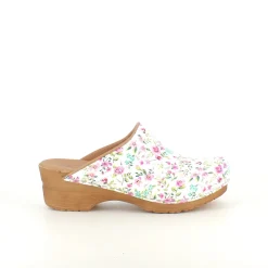 Sanita Clogs|Træsko Dame Modeller*Hvid -træsko med smukt blomsterprint.