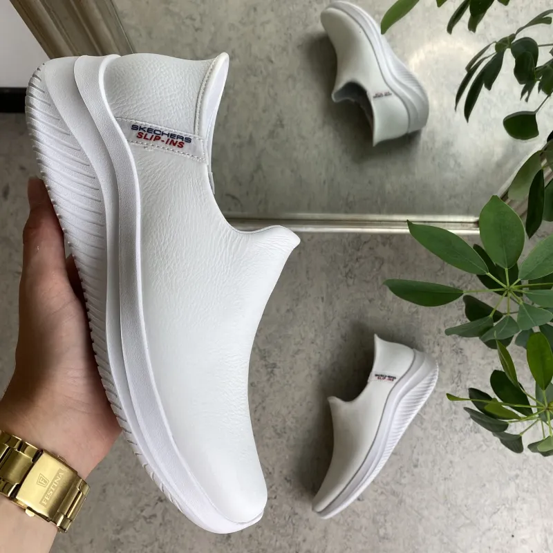 Skechers Leddegigt|Hælsporer*Hvid skind slip-in sko fra