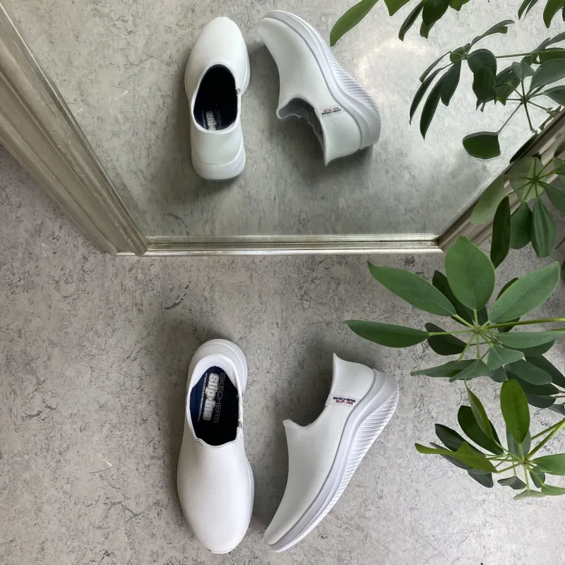 Skechers Leddegigt|Hælsporer*Hvid skind slip-in sko fra