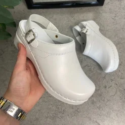 Sygeplejebutikken Sko På Tilbud*Hvid skind træsko med rem