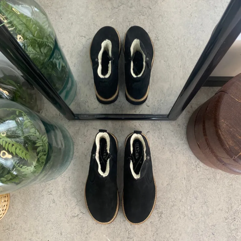 Green Comfort Kort Støvle Dame|Sorte Støvletter*Komfortabel vinterstøvle med uldfoer.