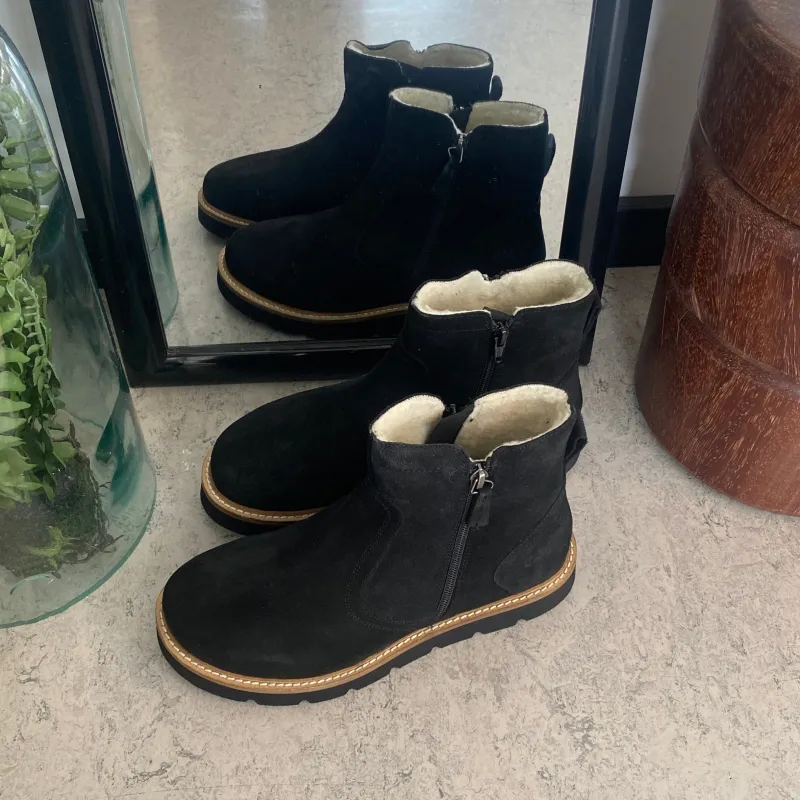 Green Comfort Kort Støvle Dame|Sorte Støvletter*Komfortabel vinterstøvle med uldfoer.