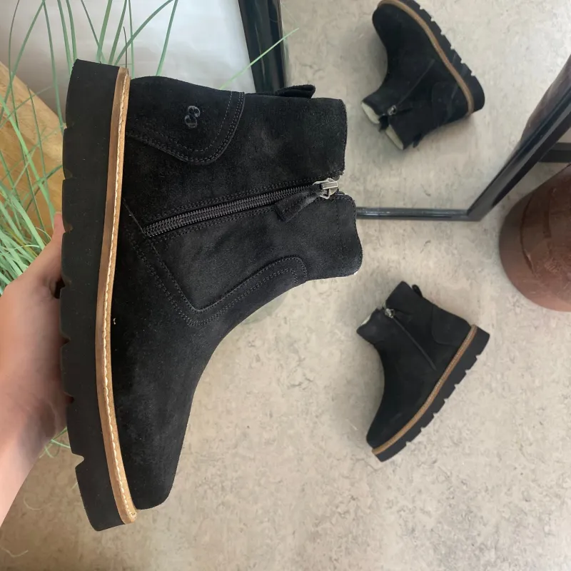 Green Comfort Kort Støvle Dame|Sorte Støvletter*Komfortabel vinterstøvle med uldfoer.