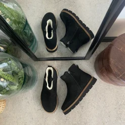 Green Comfort Kort Støvle Dame|Sorte Støvletter*Komfortabel vinterstøvle med uldfoer.