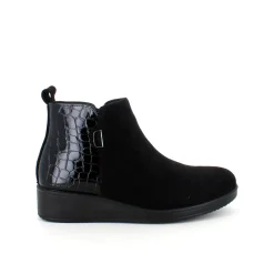 Sygeplejebutikken Kort Støvle Dame|Billige Vinter Støvler*Kort sort støvle med lakdetaljer ved hælen