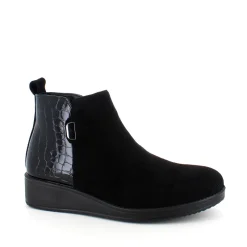 Sygeplejebutikken Kort Støvle Dame|Billige Vinter Støvler*Kort sort støvle med lakdetaljer ved hælen