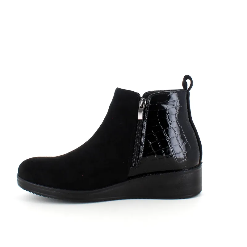 Sygeplejebutikken Kort Støvle Dame|Billige Vinter Støvler*Kort sort støvle med lakdetaljer ved hælen