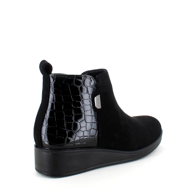 Sygeplejebutikken Kort Støvle Dame|Billige Vinter Støvler*Kort sort støvle med lakdetaljer ved hælen