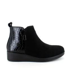 Sygeplejebutikken Kort Støvle Dame|Billige Vinter Støvler*Kort sort støvle med lakdetaljer ved hælen