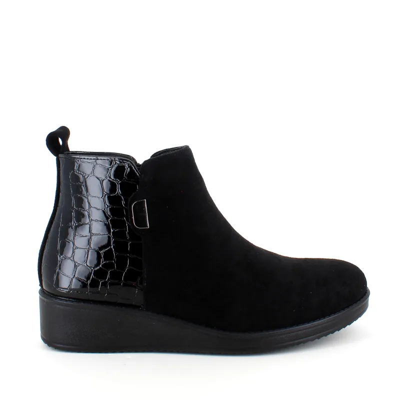 Sygeplejebutikken Kort Støvle Dame|Billige Vinter Støvler*Kort sort støvle med lakdetaljer ved hælen