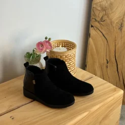 Sygeplejebutikken Kort Støvle Dame|Billige Vinter Støvler*Kort sort støvle med lakdetaljer ved hælen
