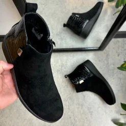 Sygeplejebutikken Kort Støvle Dame|Billige Vinter Støvler*Kort sort støvle med lakdetaljer ved hælen