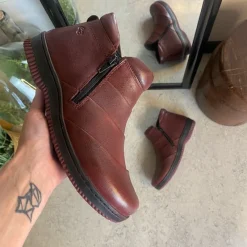 Green Comfort Kort Støvle Dame|Platfodet*Kort støvle i bordeaux skind fra