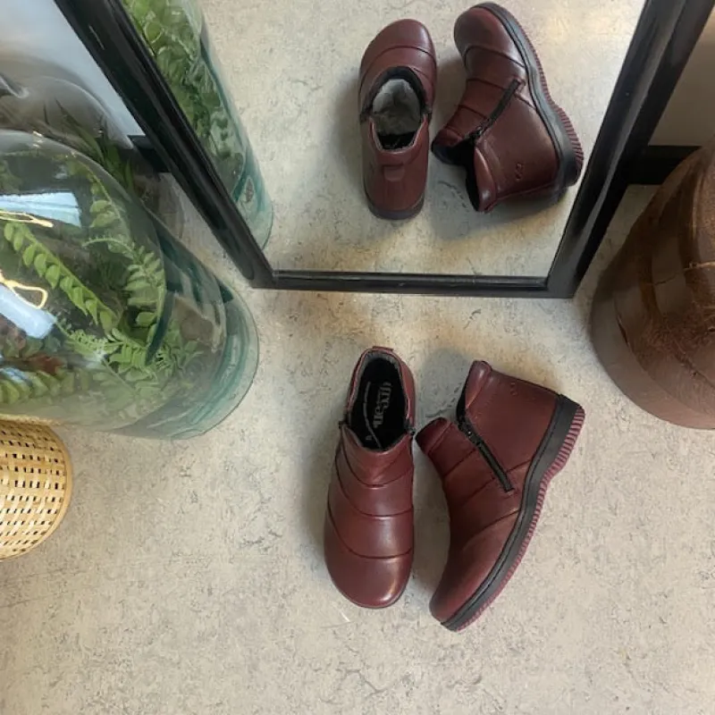 Green Comfort Kort Støvle Dame|Platfodet*Kort støvle i bordeaux skind fra