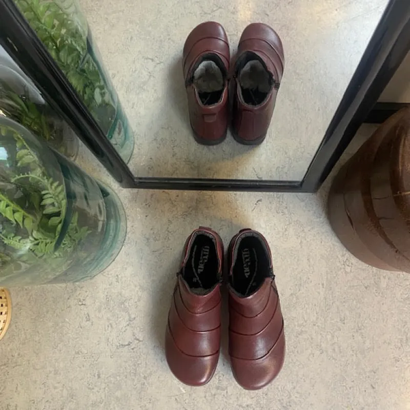 Green Comfort Kort Støvle Dame|Platfodet*Kort støvle i bordeaux skind fra