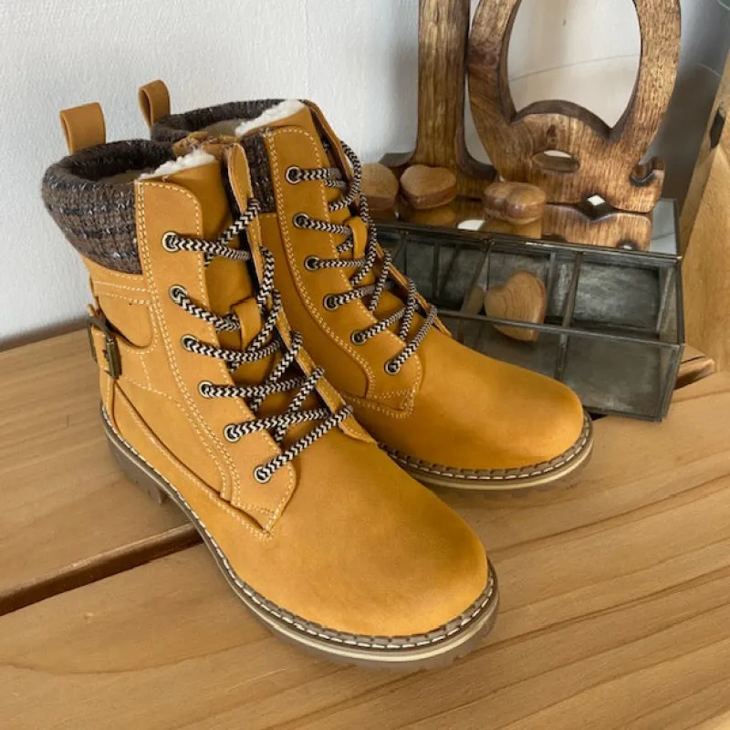 Sygeplejebutikken Vinterstøvler Damer|Overgangssko*Lysebrun damestøvle med snørebånd, lynlås og varmt for – dekorativ spænde og TPR-sål