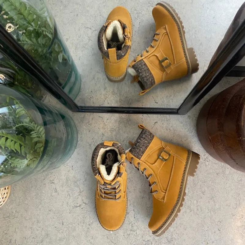 Sygeplejebutikken Vinterstøvler Damer|Overgangssko*Lysebrun damestøvle med snørebånd, lynlås og varmt for – dekorativ spænde og TPR-sål