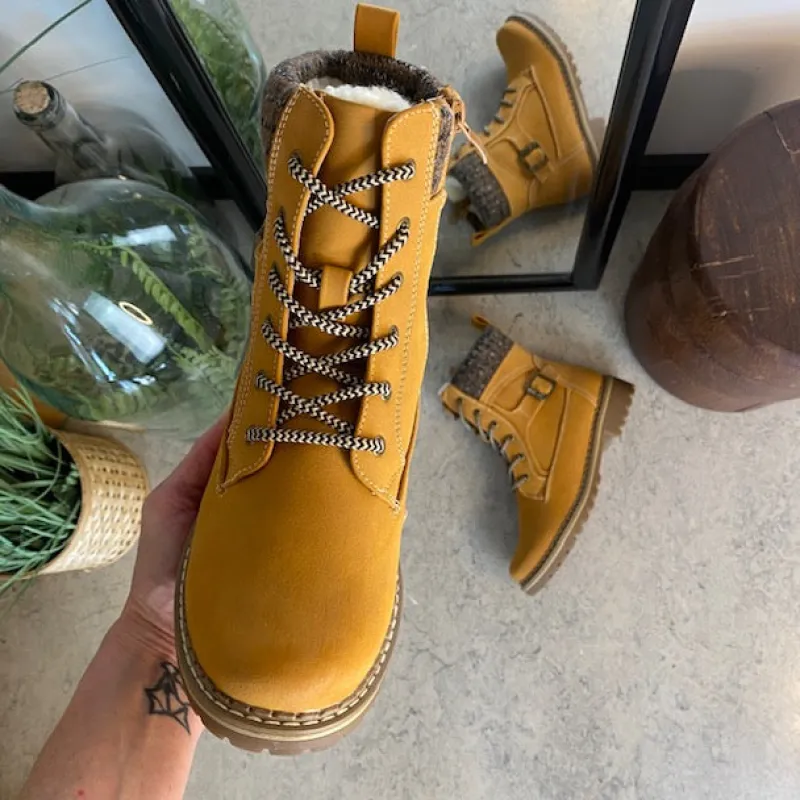 Sygeplejebutikken Vinterstøvler Damer|Overgangssko*Lysebrun damestøvle med snørebånd, lynlås og varmt for – dekorativ spænde og TPR-sål