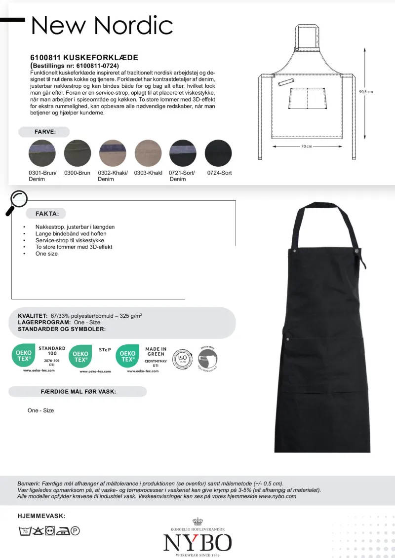 Nybo Workwear Hjælpemidler Til Køkkenet*Nybo Sort Unisex New Nordic Kuskeforklæde, Justerbar, 3D-lommer