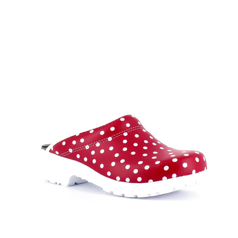 Sygeplejebutikken Træsko Dame Modeller|Arbejds Sko*Rød træsko med polkaprikker uden kap