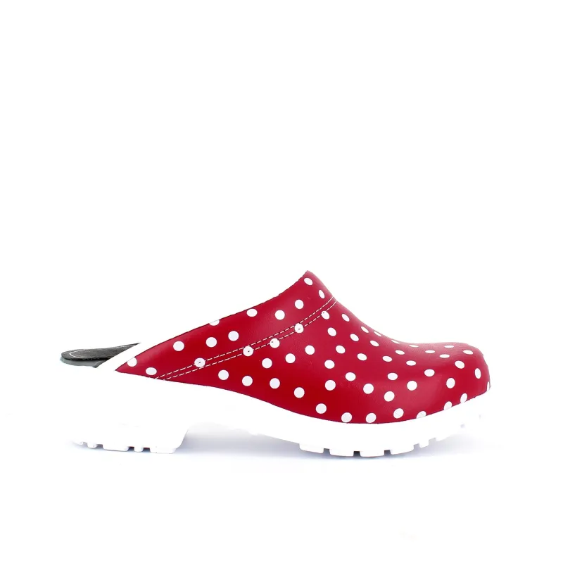 Sygeplejebutikken Træsko Dame Modeller|Arbejds Sko*Rød træsko med polkaprikker uden kap