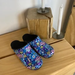 Sanita Clogs|Træsko Dame Modeller*tøffel-træsko med blå og lilla blomster